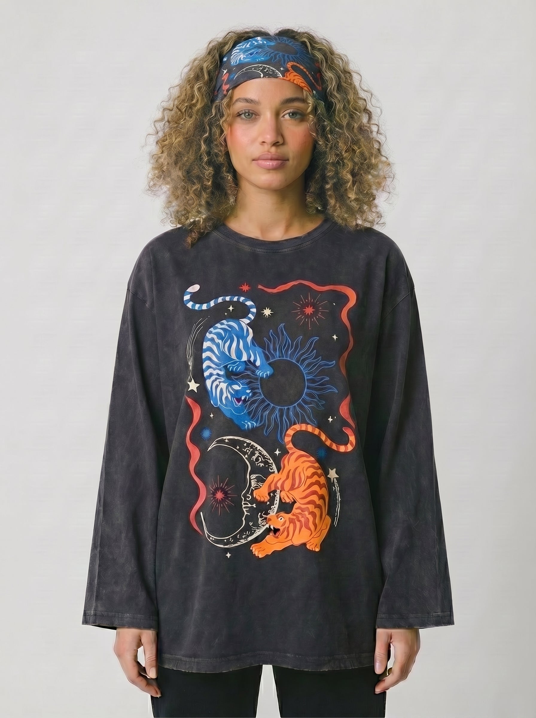 Boho Tigers Long Sleeves Washed T-Shirt