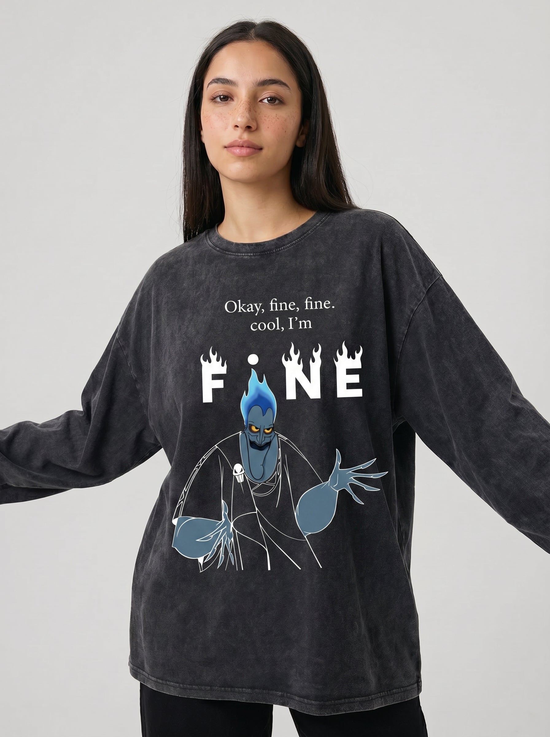 I`m Fine Long Sleeves Washed T-Shirt