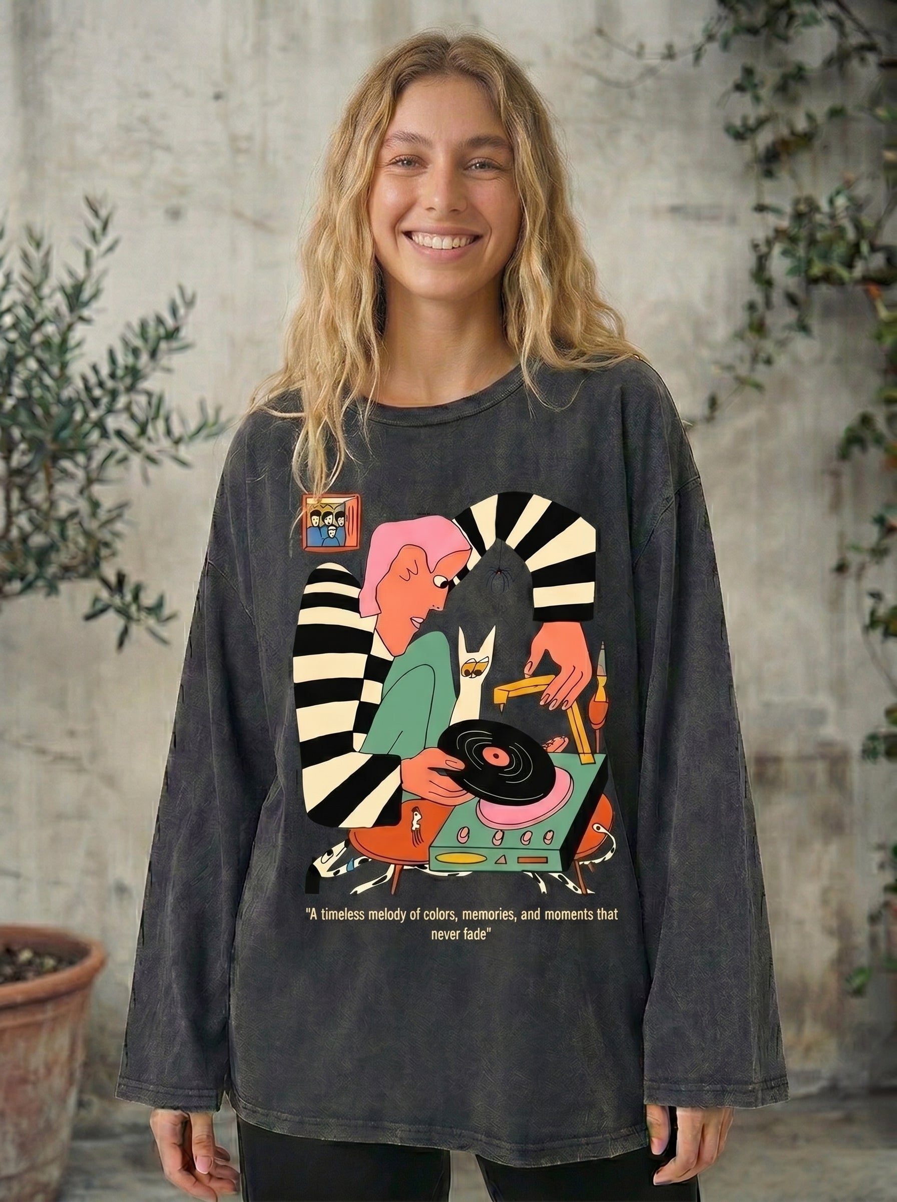Colorful Echoes Long Sleeves Washed T-Shirt