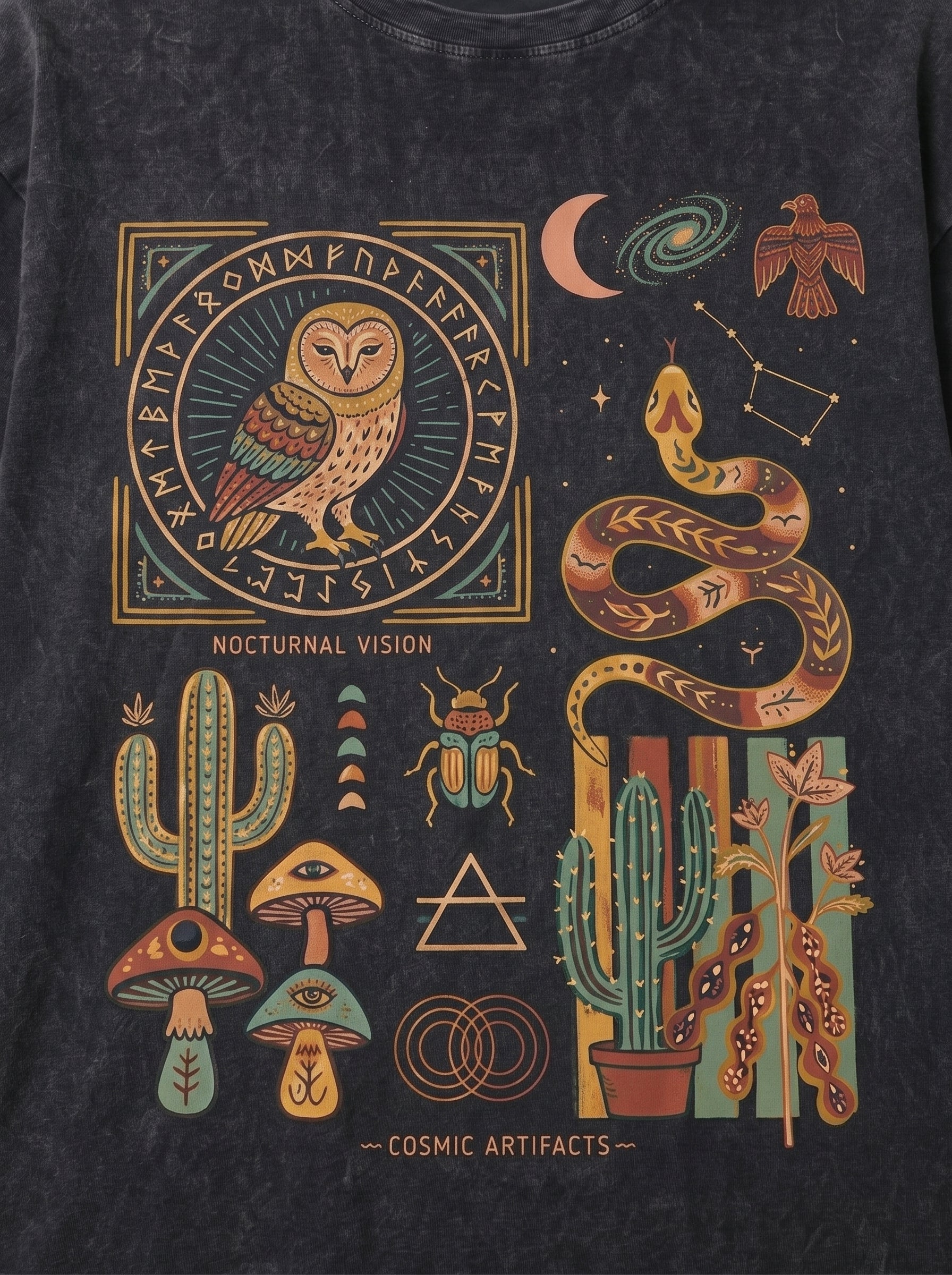 Owl abstract Long Sleeves Washed T-Shirt