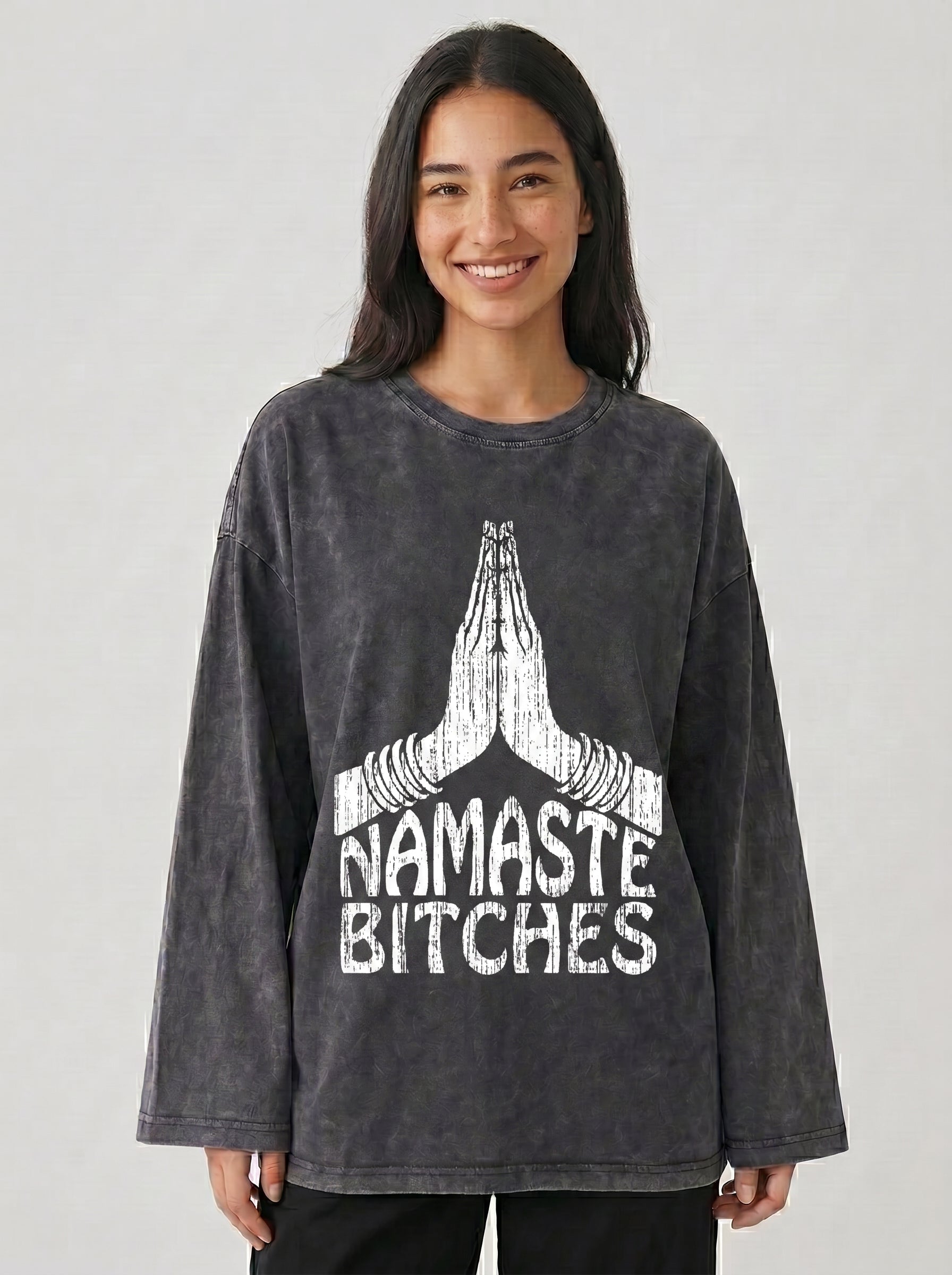 Namaste Long Sleeves Washed T-Shirt