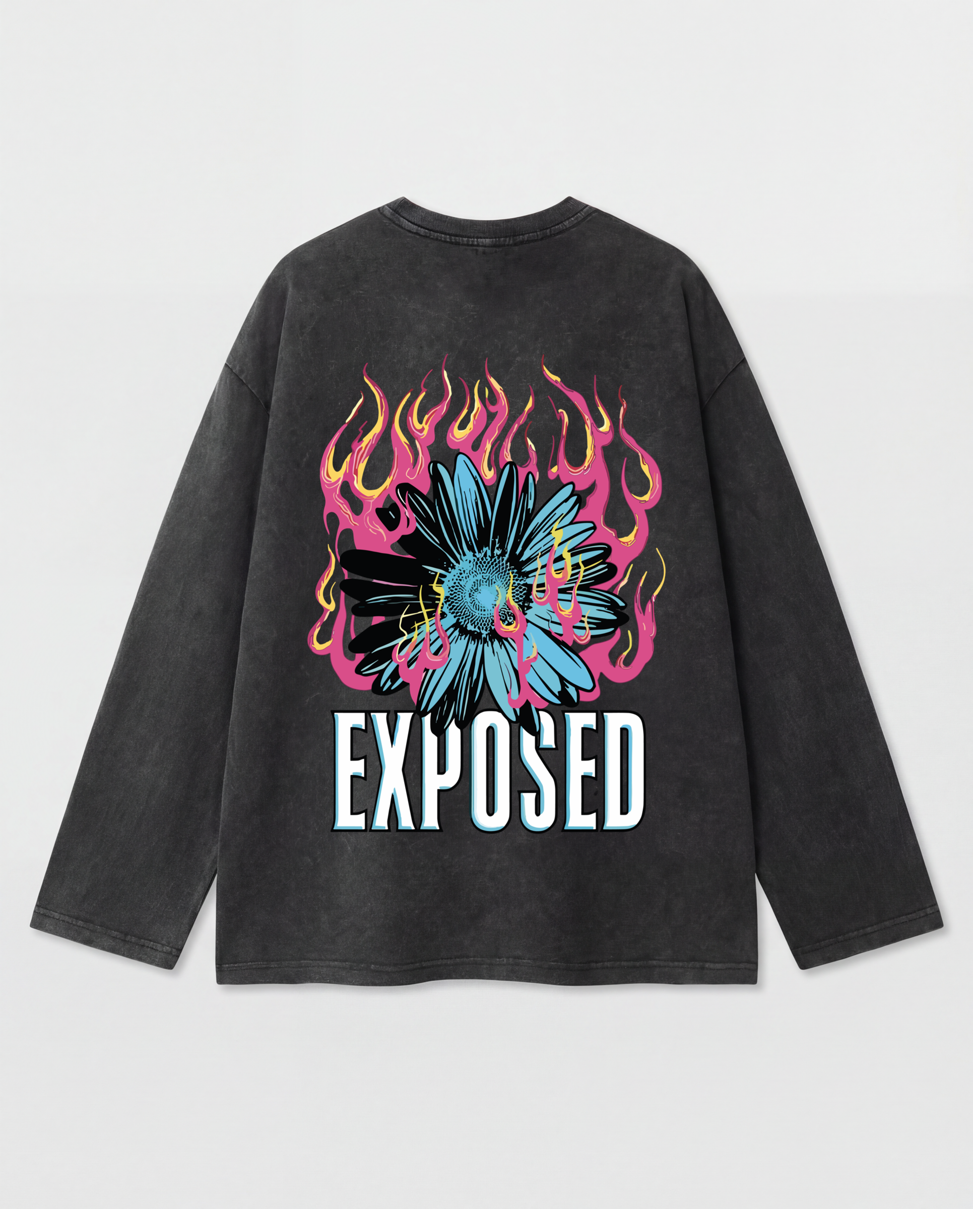 Exposed Long Sleeves Washed T-Shirt