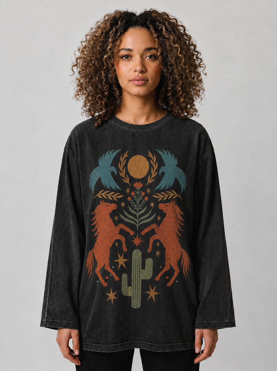 Nature Vibes Long Sleeves Washed T-Shirt