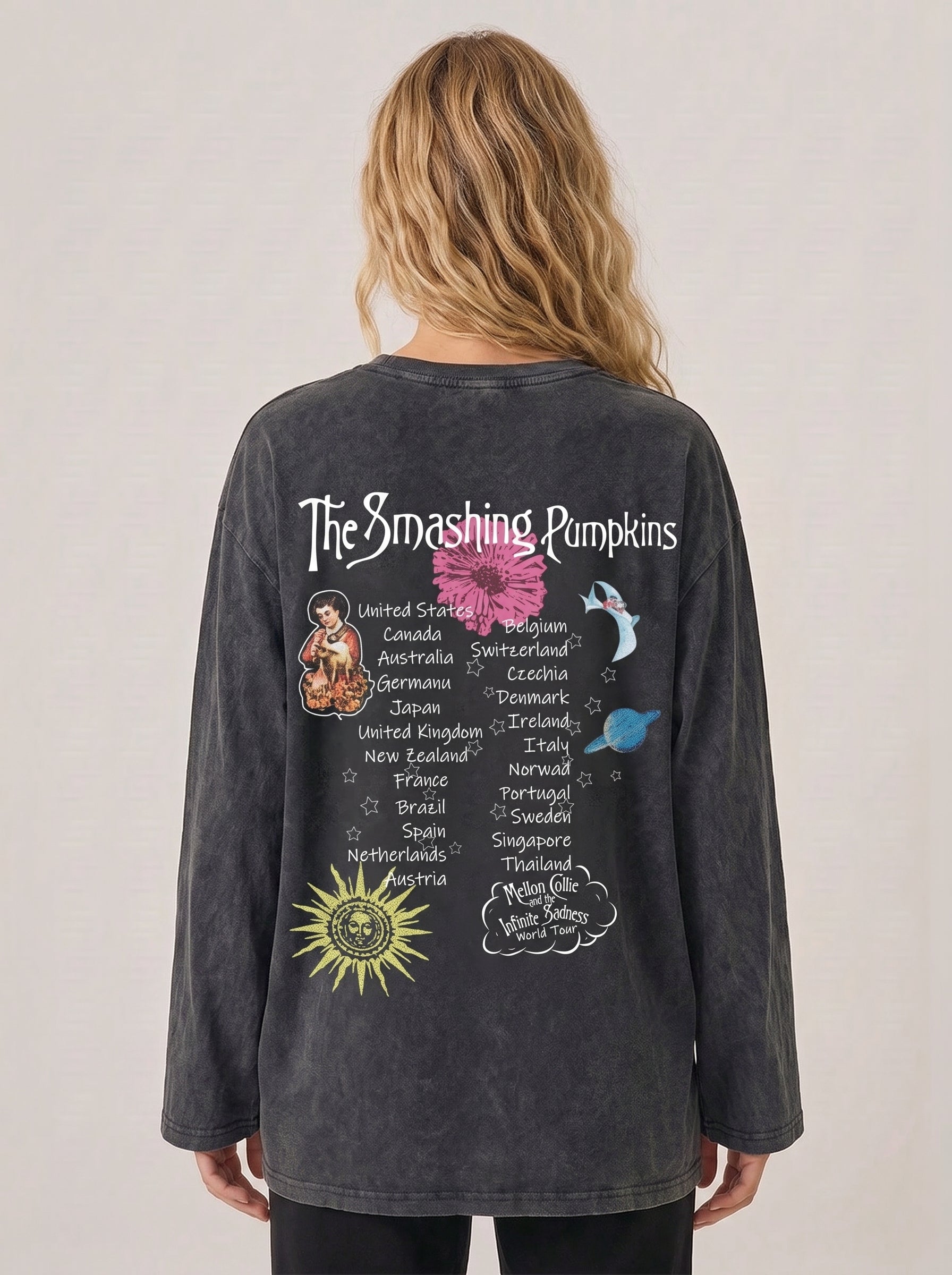 Smashing Pumpkins Long Sleeves Washed T-Shirt