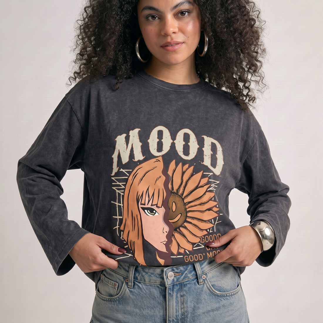 Good Mood Long Sleeves Washed T-Shirt