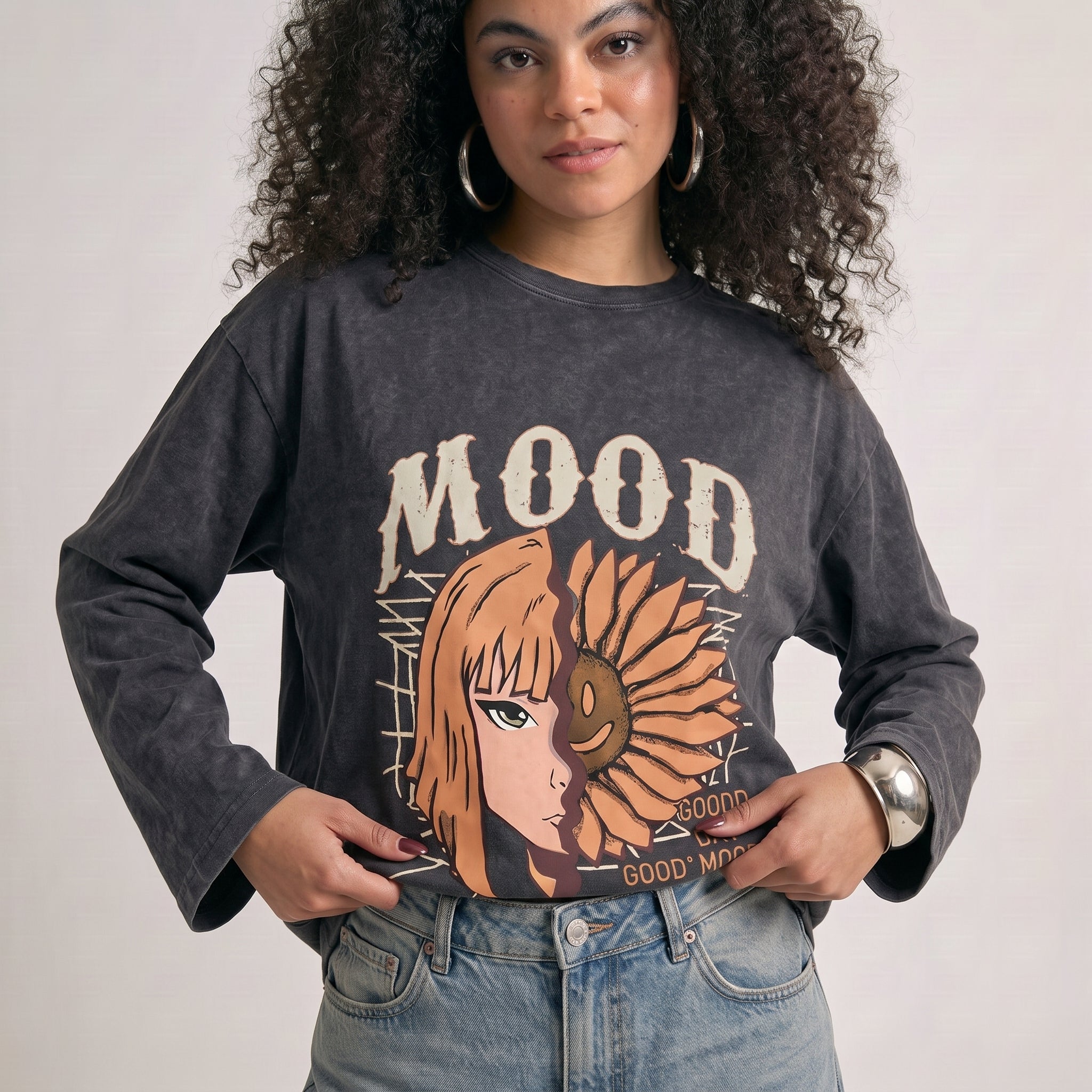 Good Mood Long Sleeves Washed T-Shirt