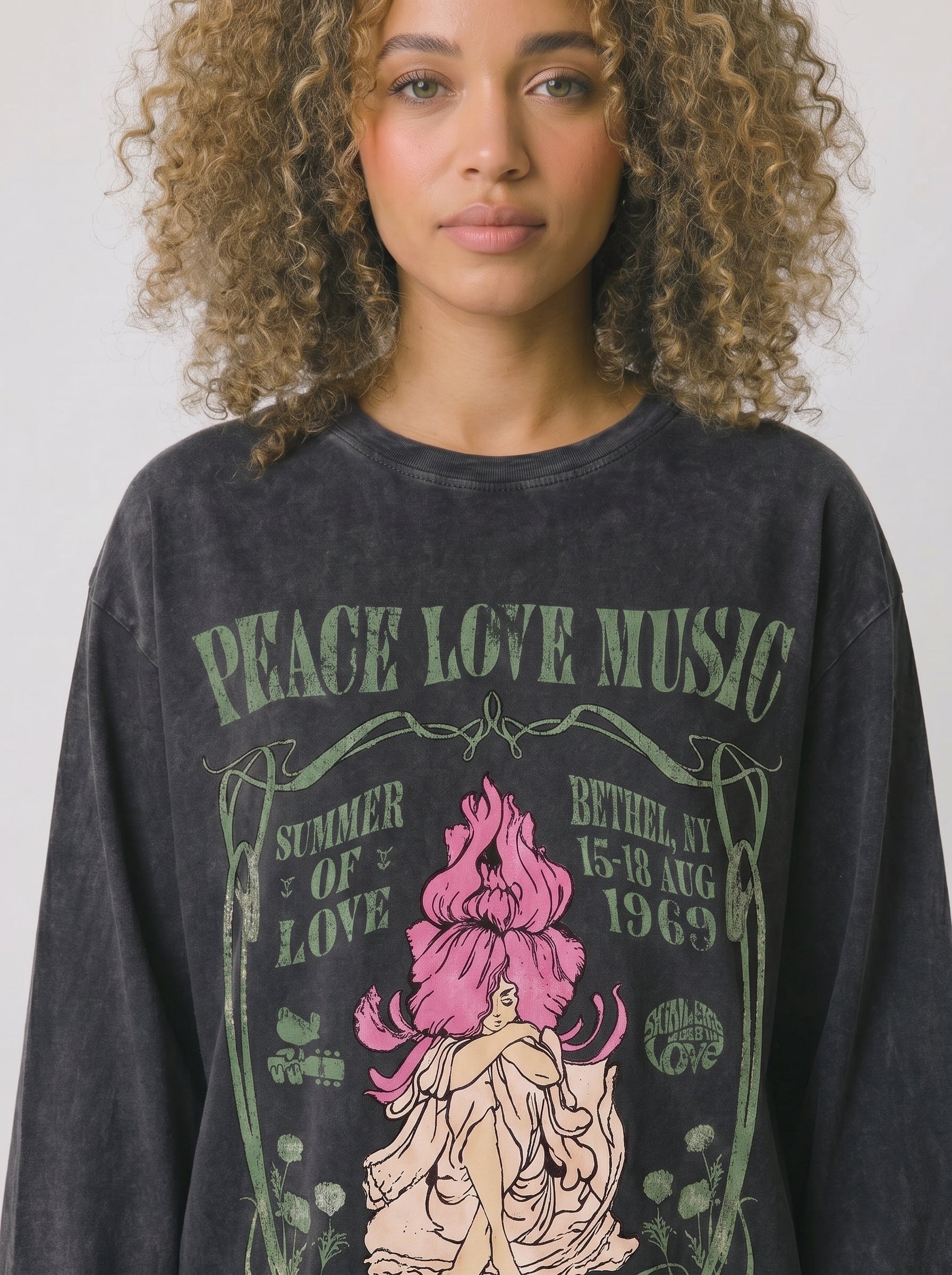 Peace Love Music Sleeves Washed T-Shirt