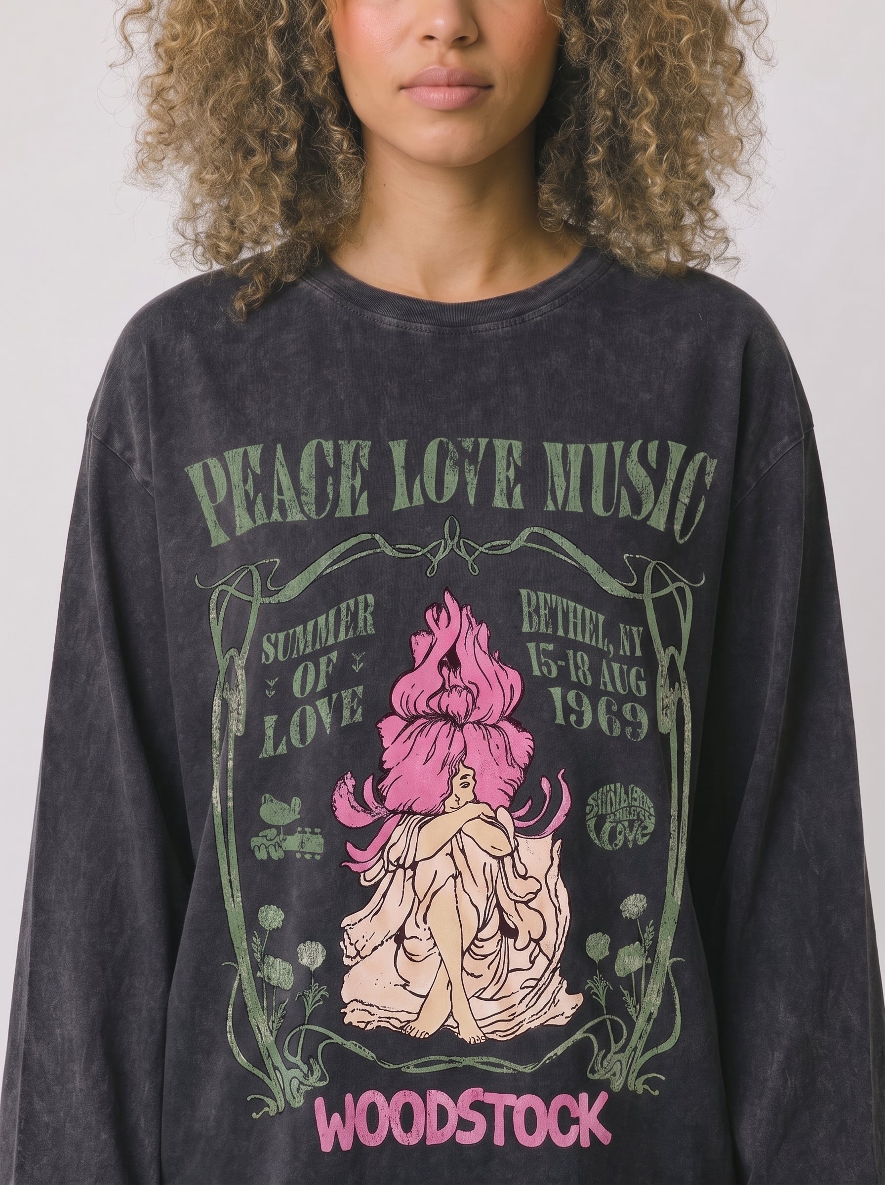 Peace Love Music Sleeves Washed T-Shirt