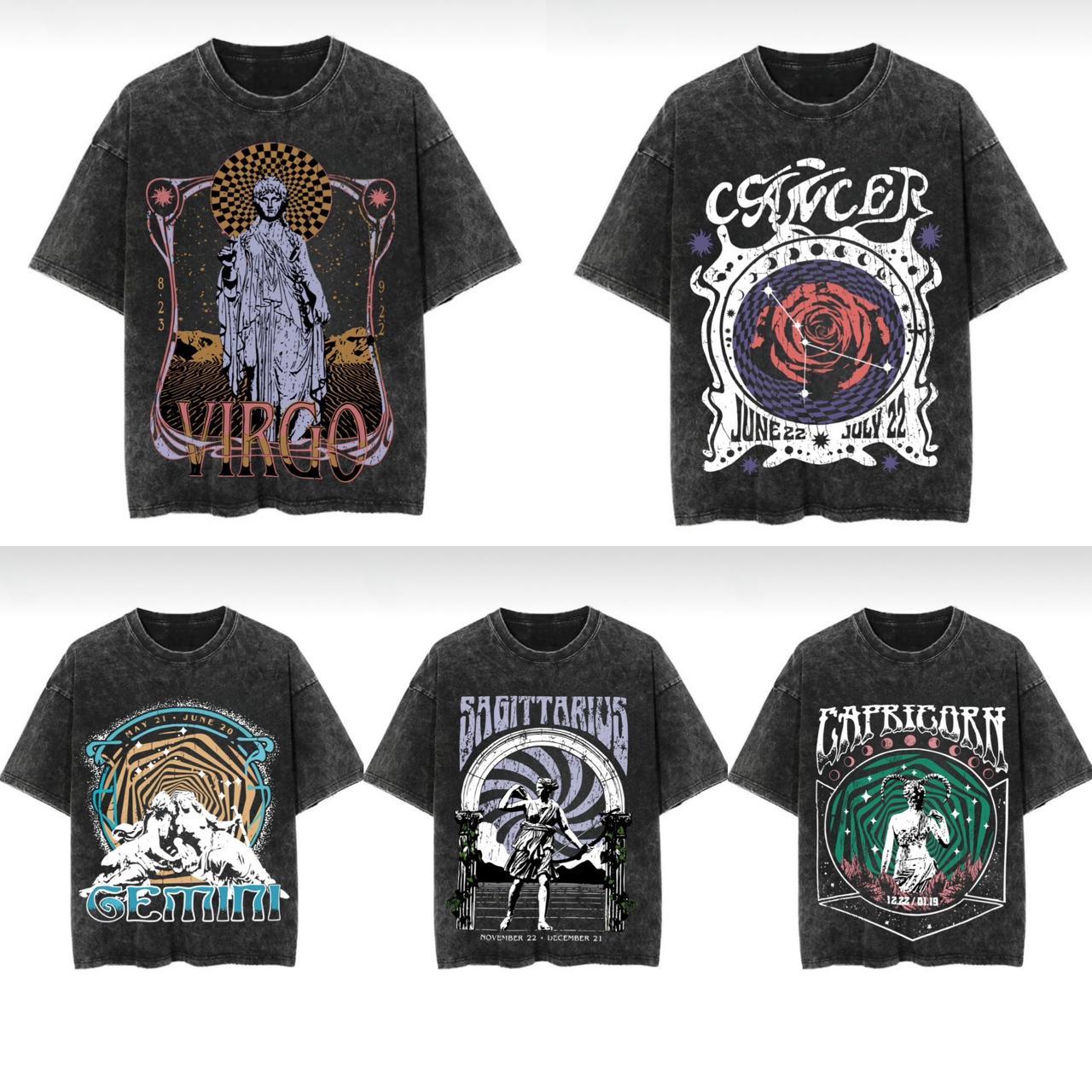 Washed Zodiac T-Shirts - Hippies Town