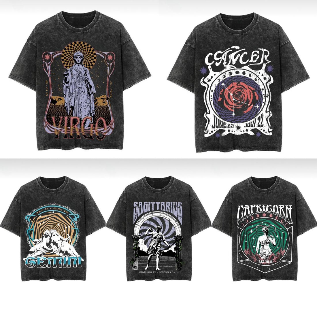 Washed Zodiac T-Shirts - Hippies Town