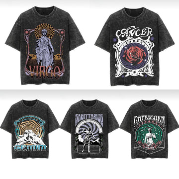 Washed Zodiac T-Shirts - Hippies Town