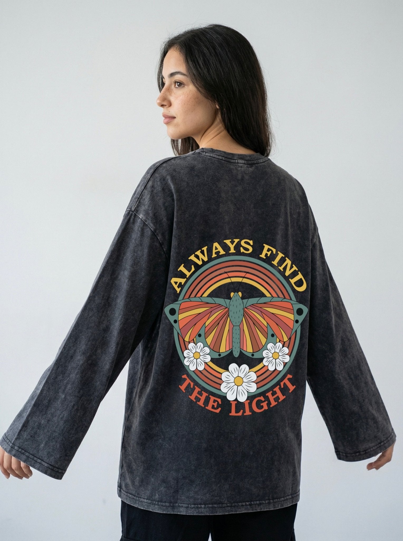 Always Find The Light Long Sleeves Washed T-Shirt - Hippies TownHippies Town