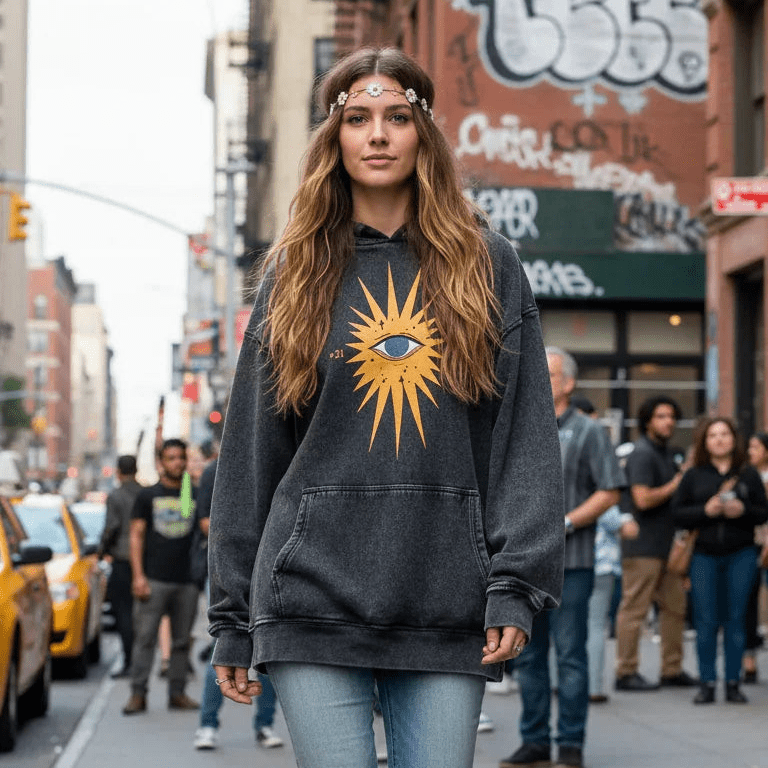 Black Sun Acid Washed - Hippies TownHoodieHippies Town