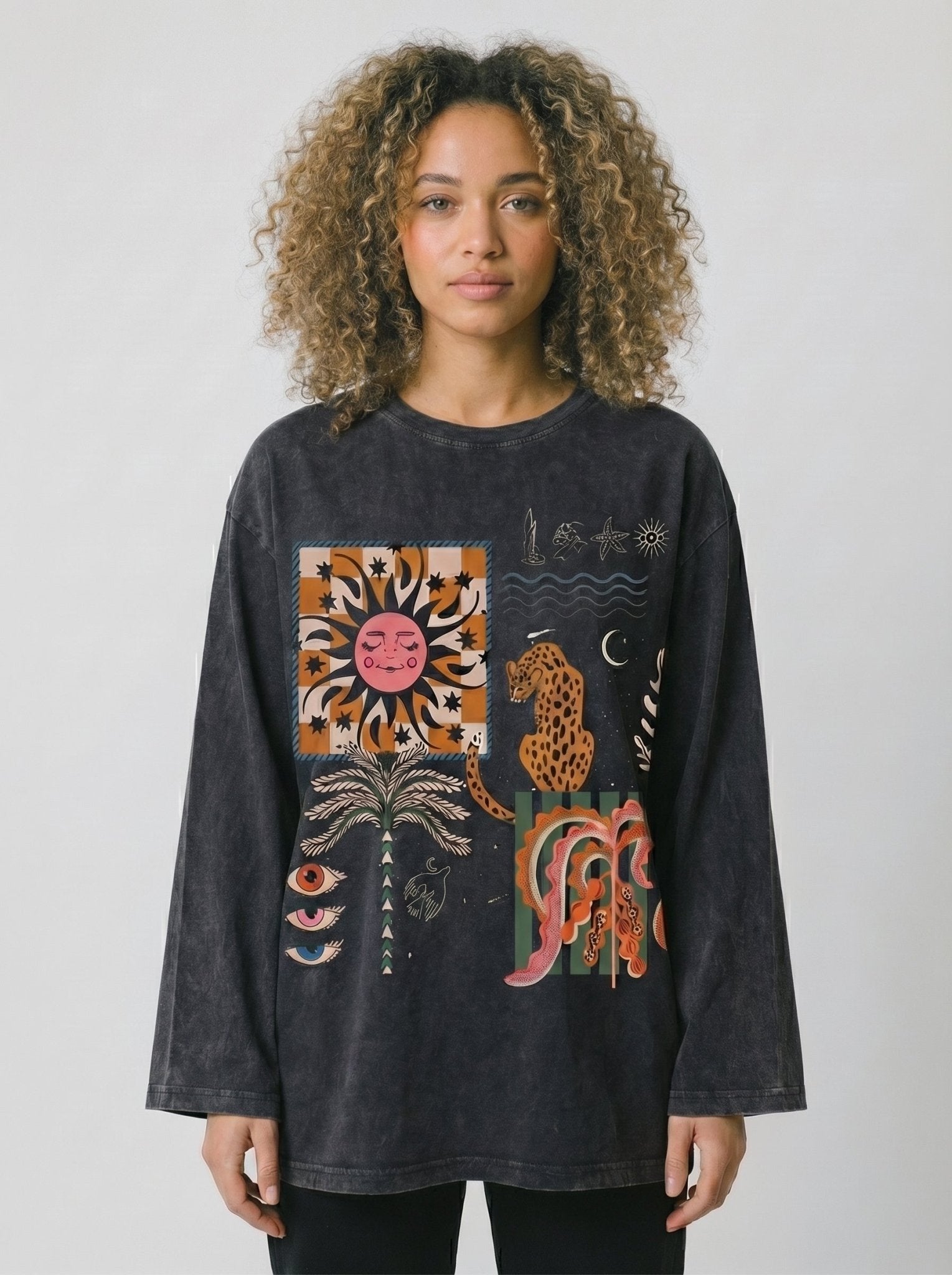 Boho abstract Long Sleeves Washed T-Shirt - Hippies TownHippies Town