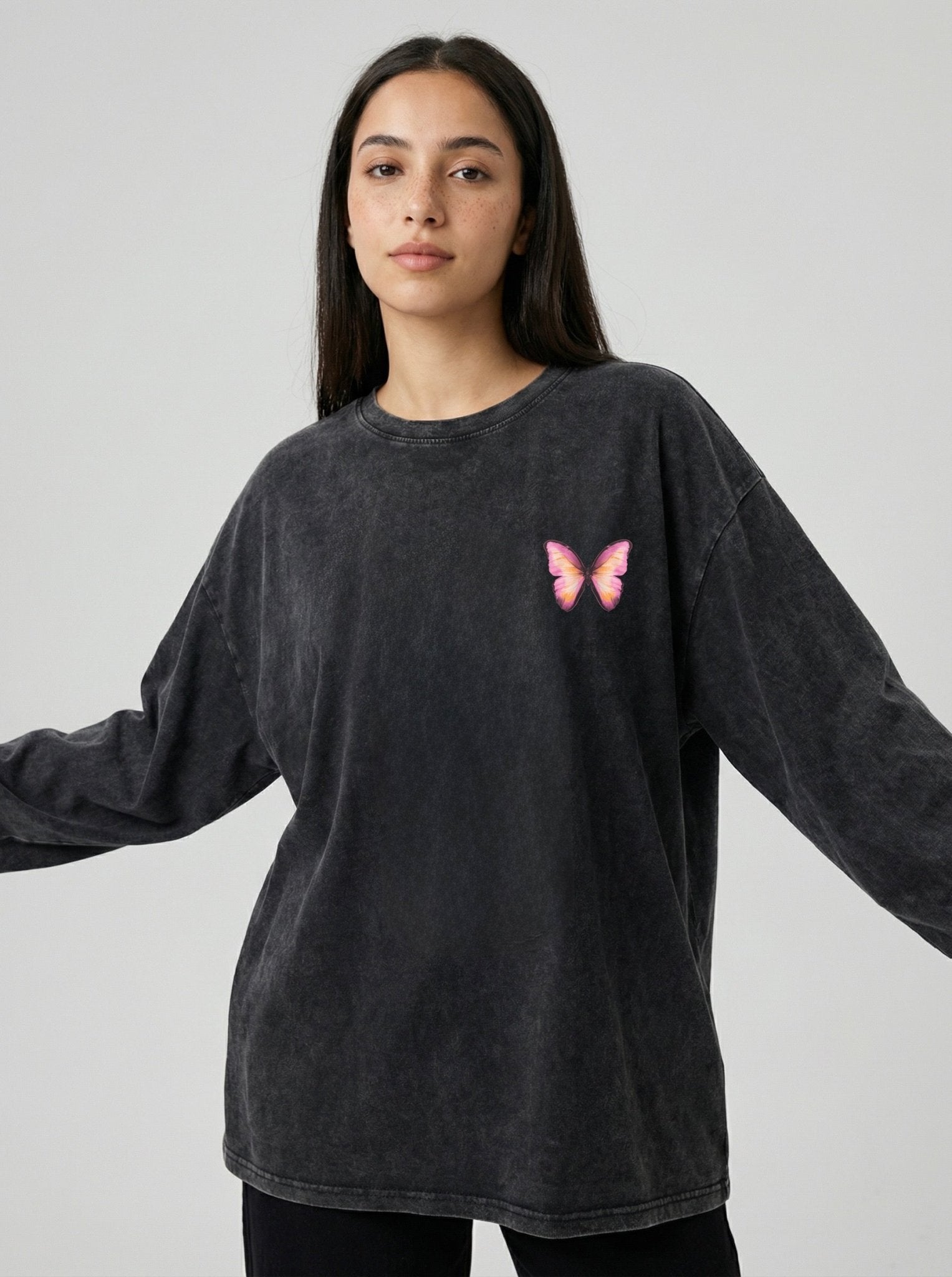 Butterfly Effect Long Sleeves Washed T-Shirt - Hippies TownHippies Town