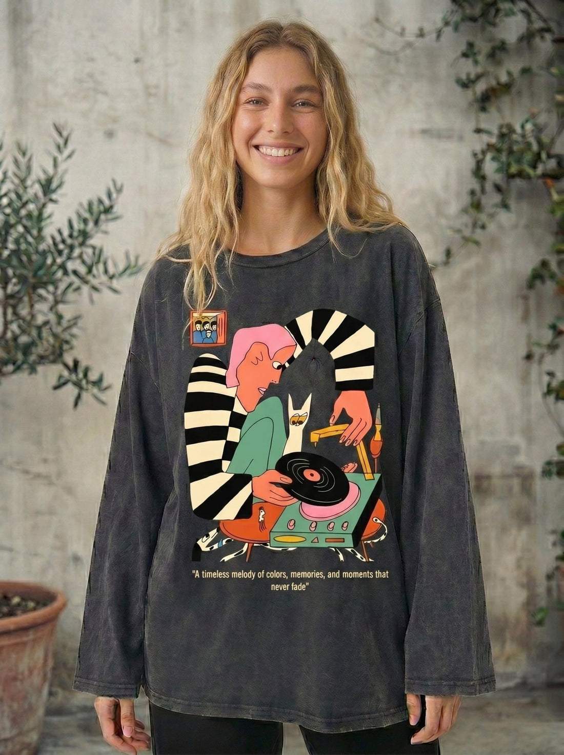 Colorful Echoes Long Sleeves Washed T-Shirt - Hippies TownT-shirtHippies Town