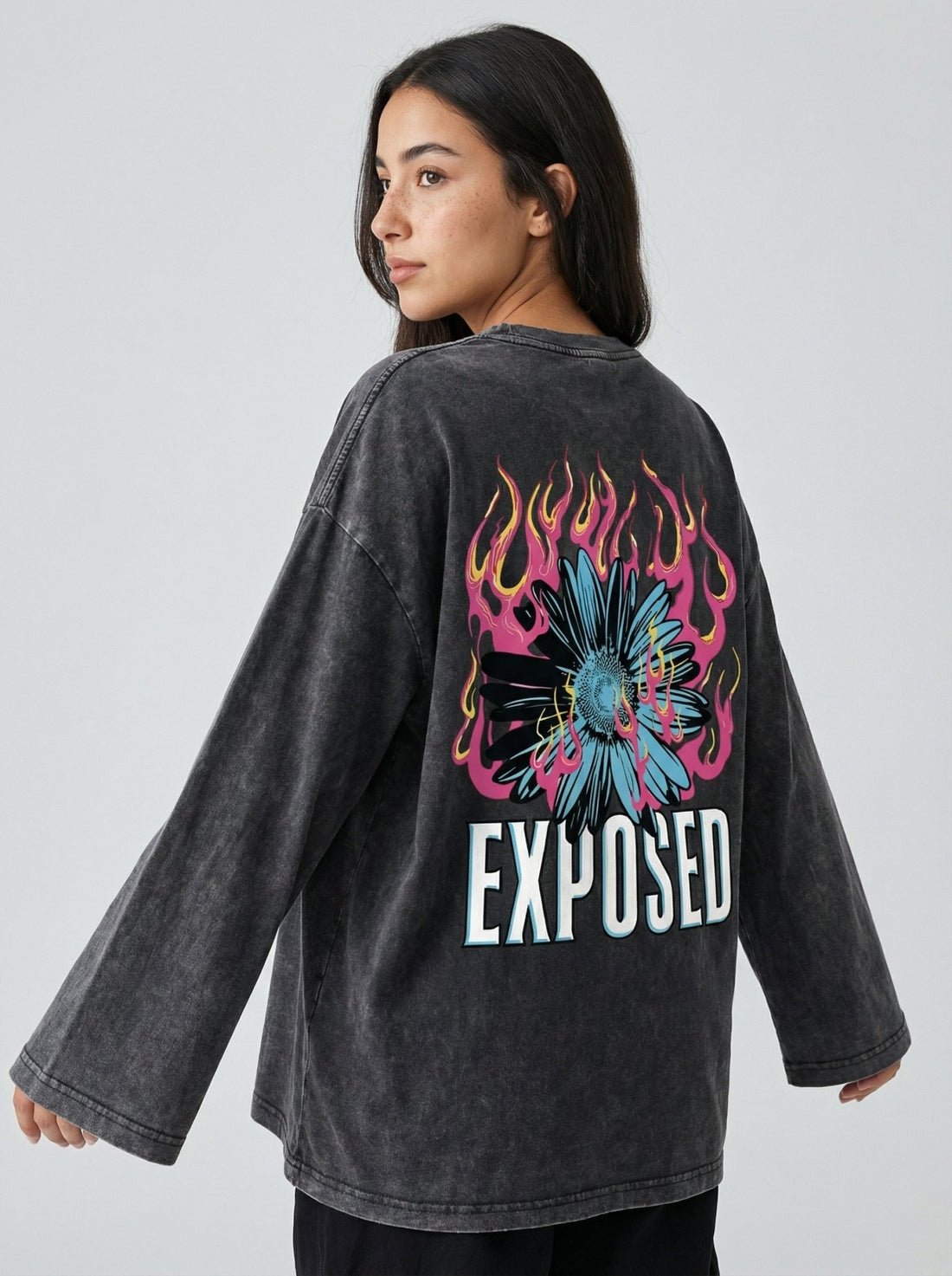 Exposed Long Washed T-Shirt (M) - Hippies TownHippies Town
