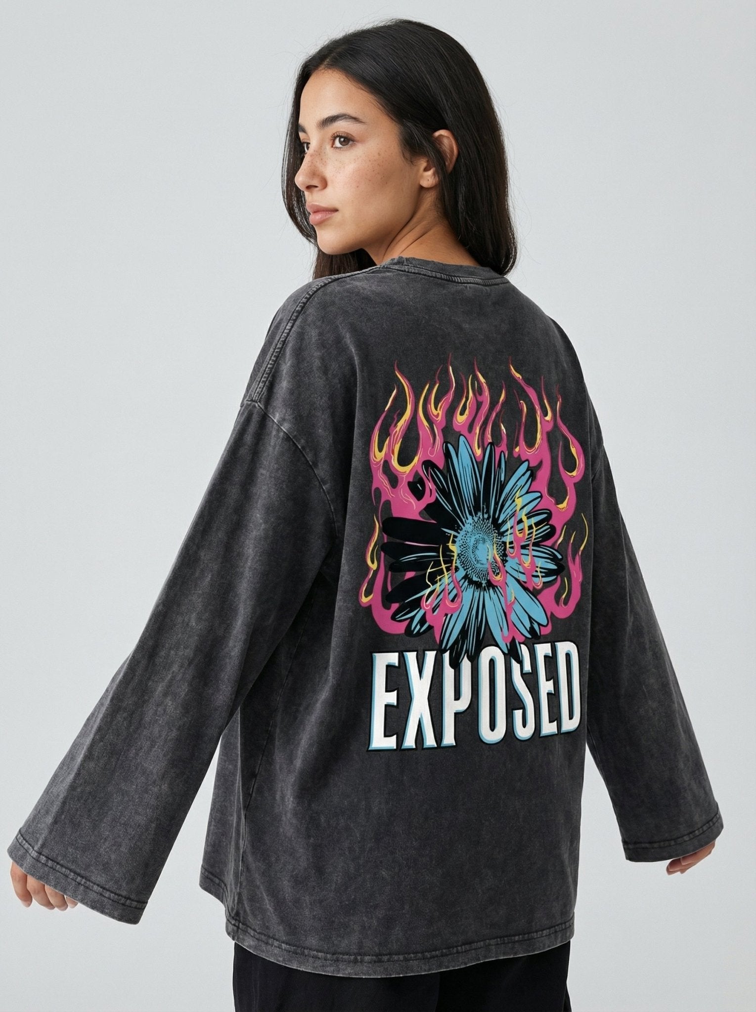 Exposed Long Washed T-Shirt (M) - Hippies TownHippies Town