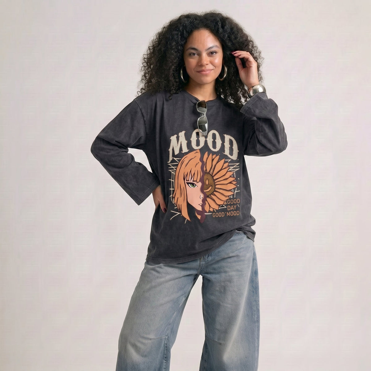 Good Mood Long Sleeves Washed T-Shirt - Hippies TownT-shirtHippies Town