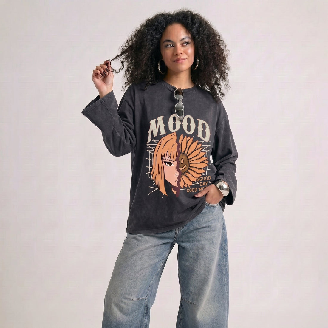 Good Mood Long Sleeves Washed T-Shirt - Hippies TownT-shirtHippies Town