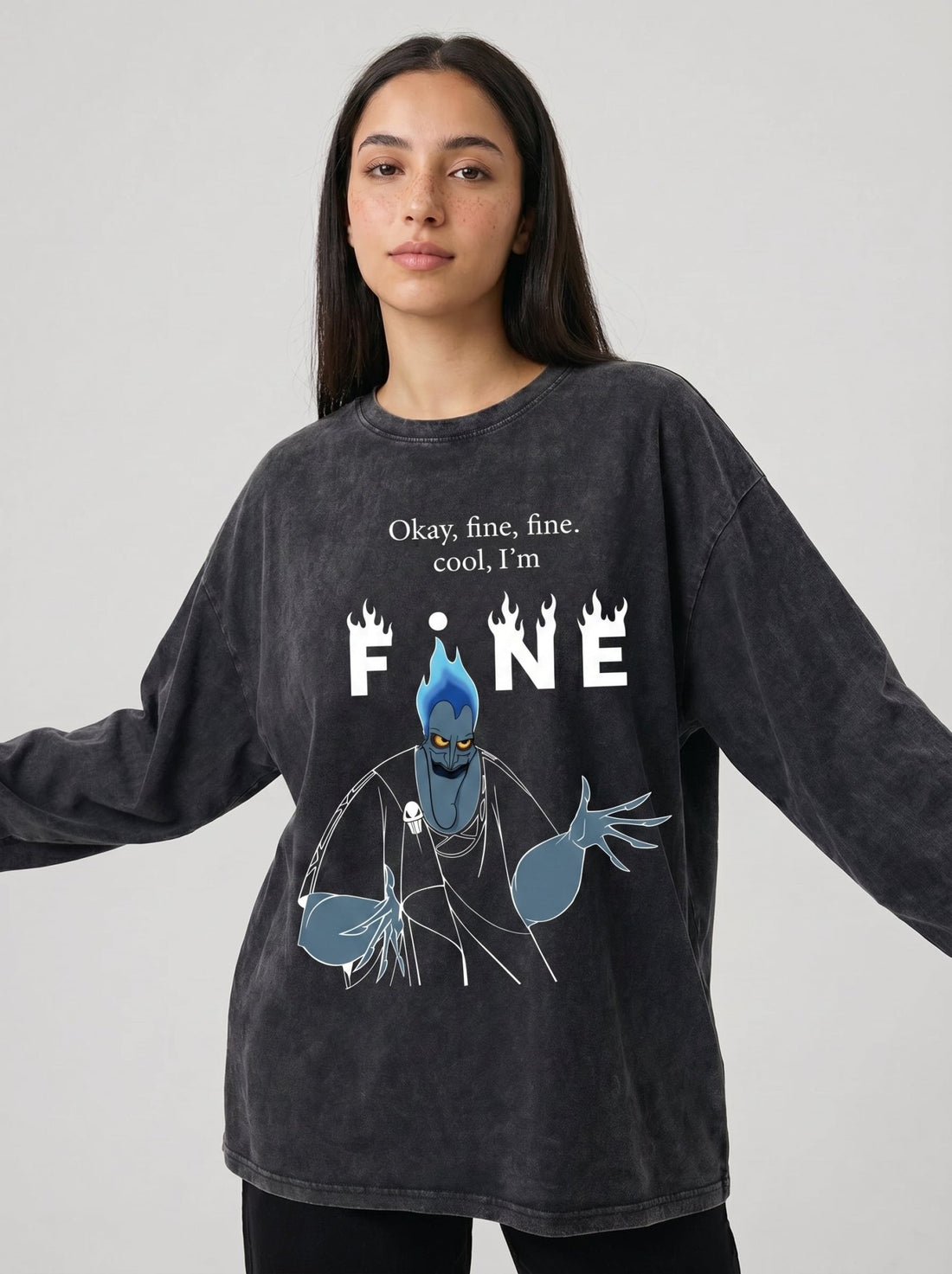 I`m Fine Long Sleeves Washed T-Shirt - Hippies TownHippies Town
