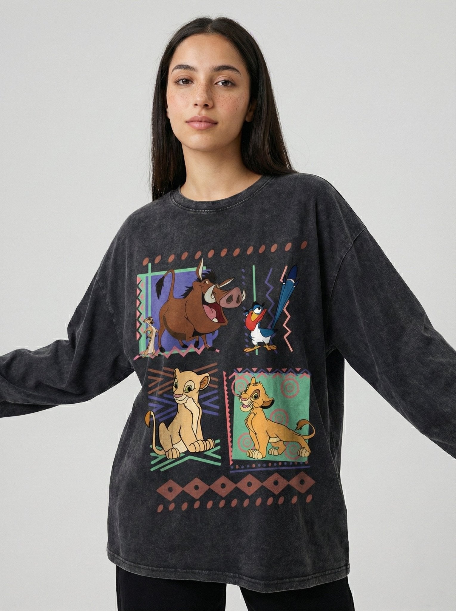 Lion King Long Sleeves Washed T-Shirt - Hippies TownHippies Town