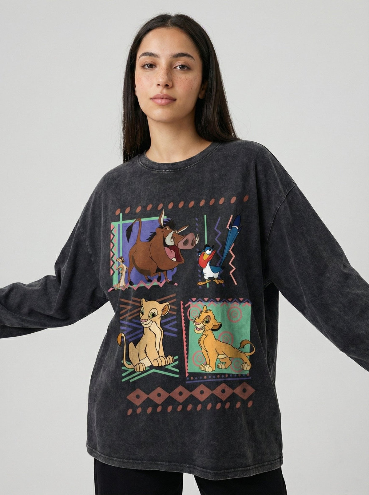 Lion King Long Sleeves Washed T-Shirt - Hippies TownHippies Town