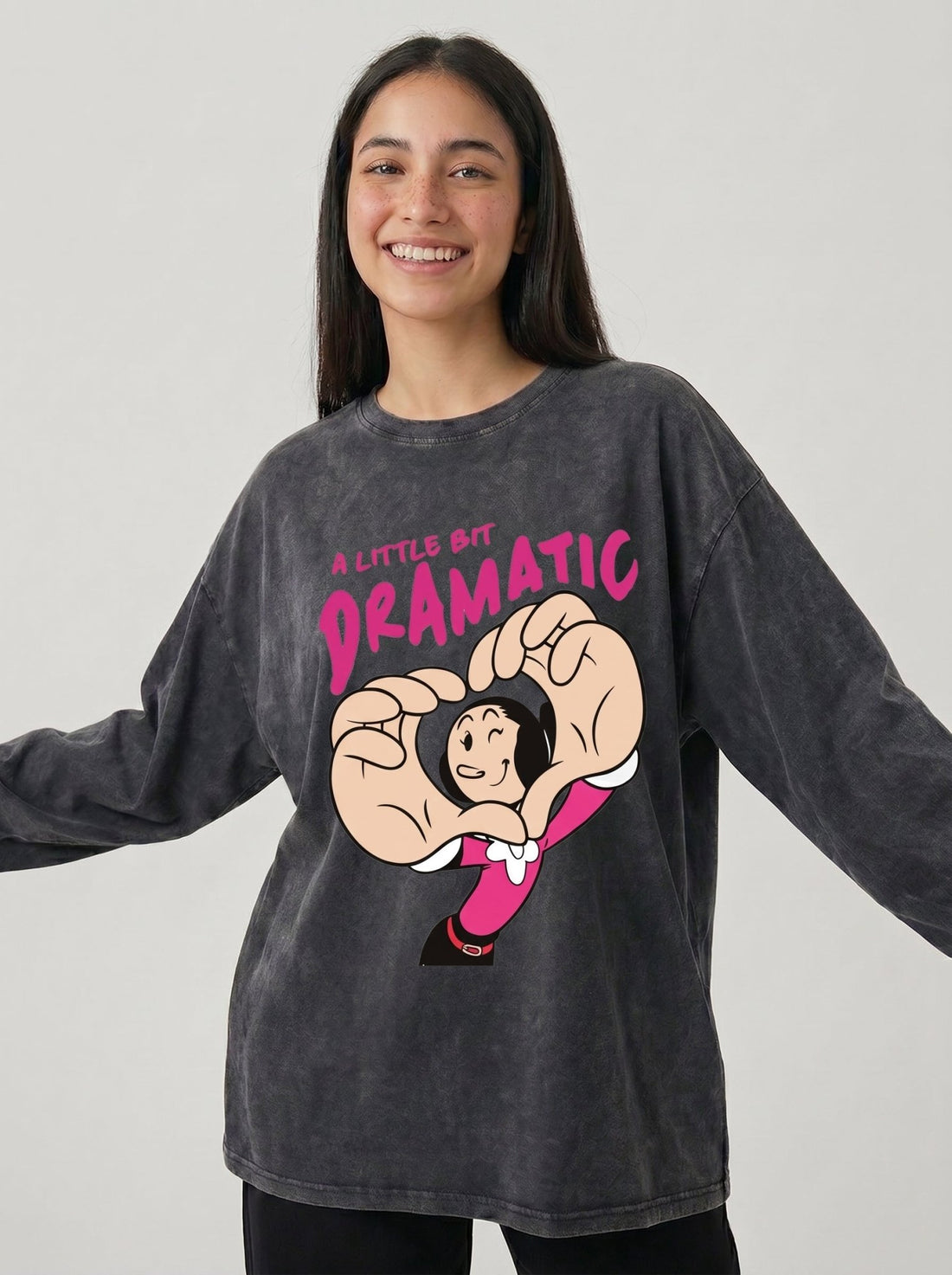 Little Bit Dramatic Long Sleeves Washed T-Shirt - Hippies TownHippies Town