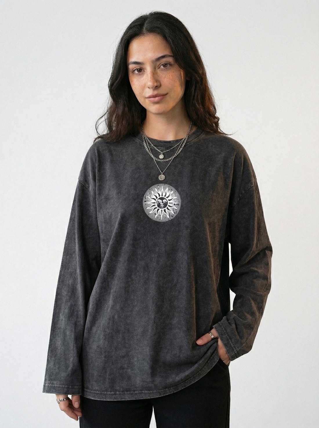 Moonlight Long Sleeves Washed T-Shirt - Hippies TownHippies Town