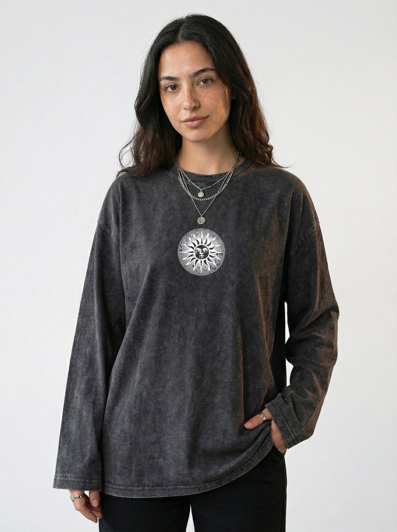 Moonlight Long Sleeves Washed T-Shirt - Hippies TownHippies Town