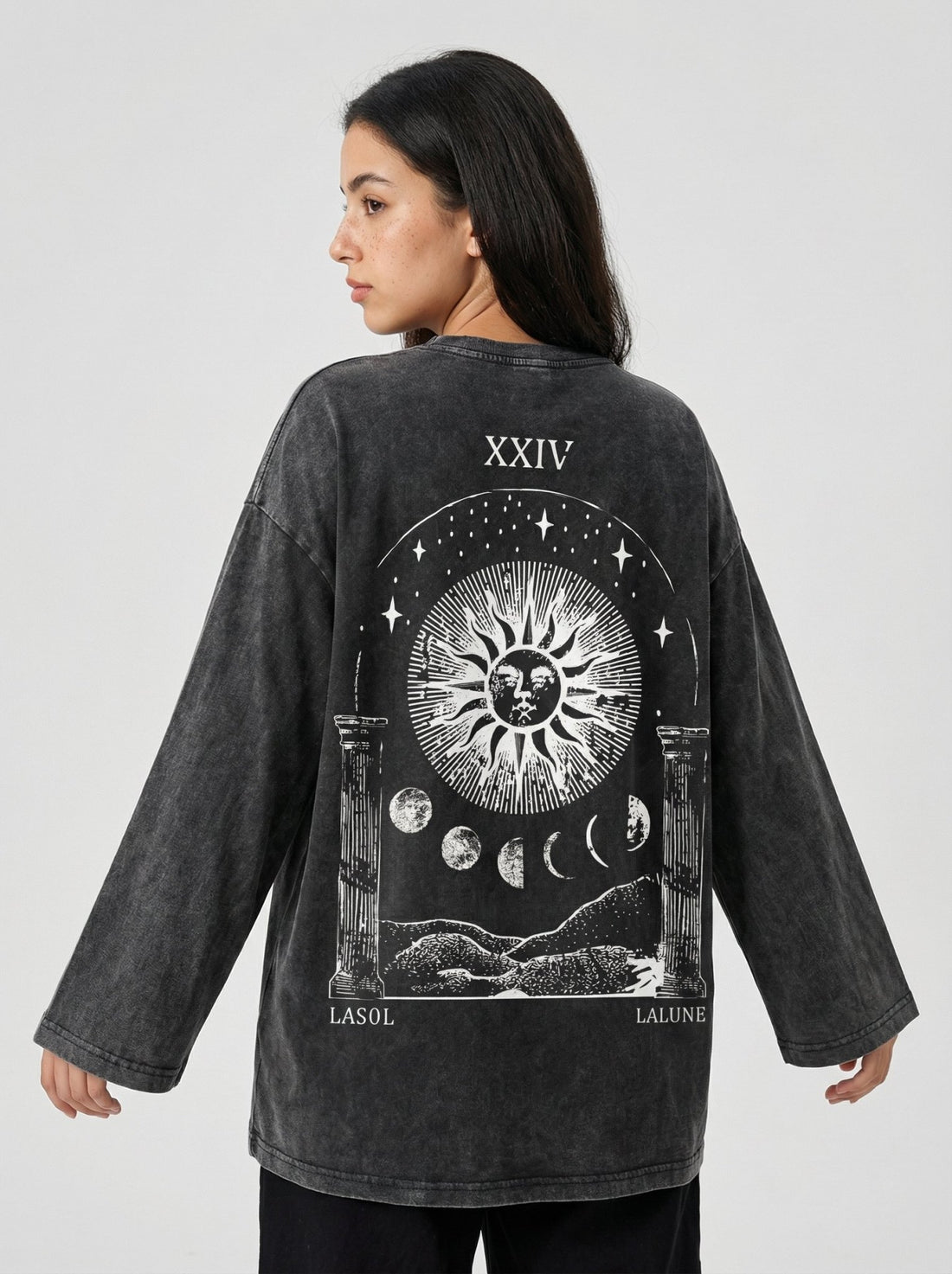 Moonlight Long Sleeves Washed T-Shirt - Hippies TownHippies Town
