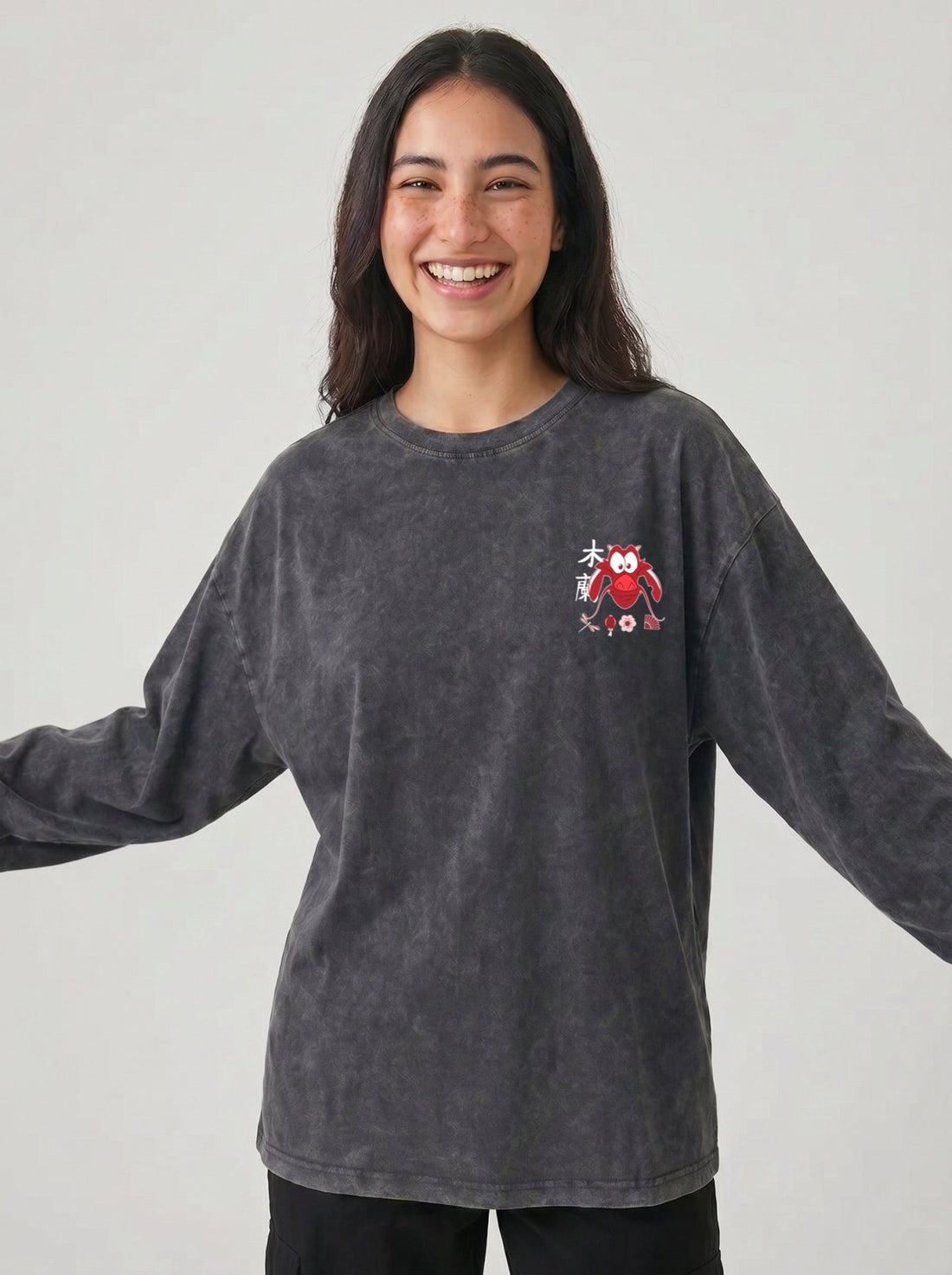 Mushu Long Sleeves Washed T-Shirt - Hippies TownHippies Town