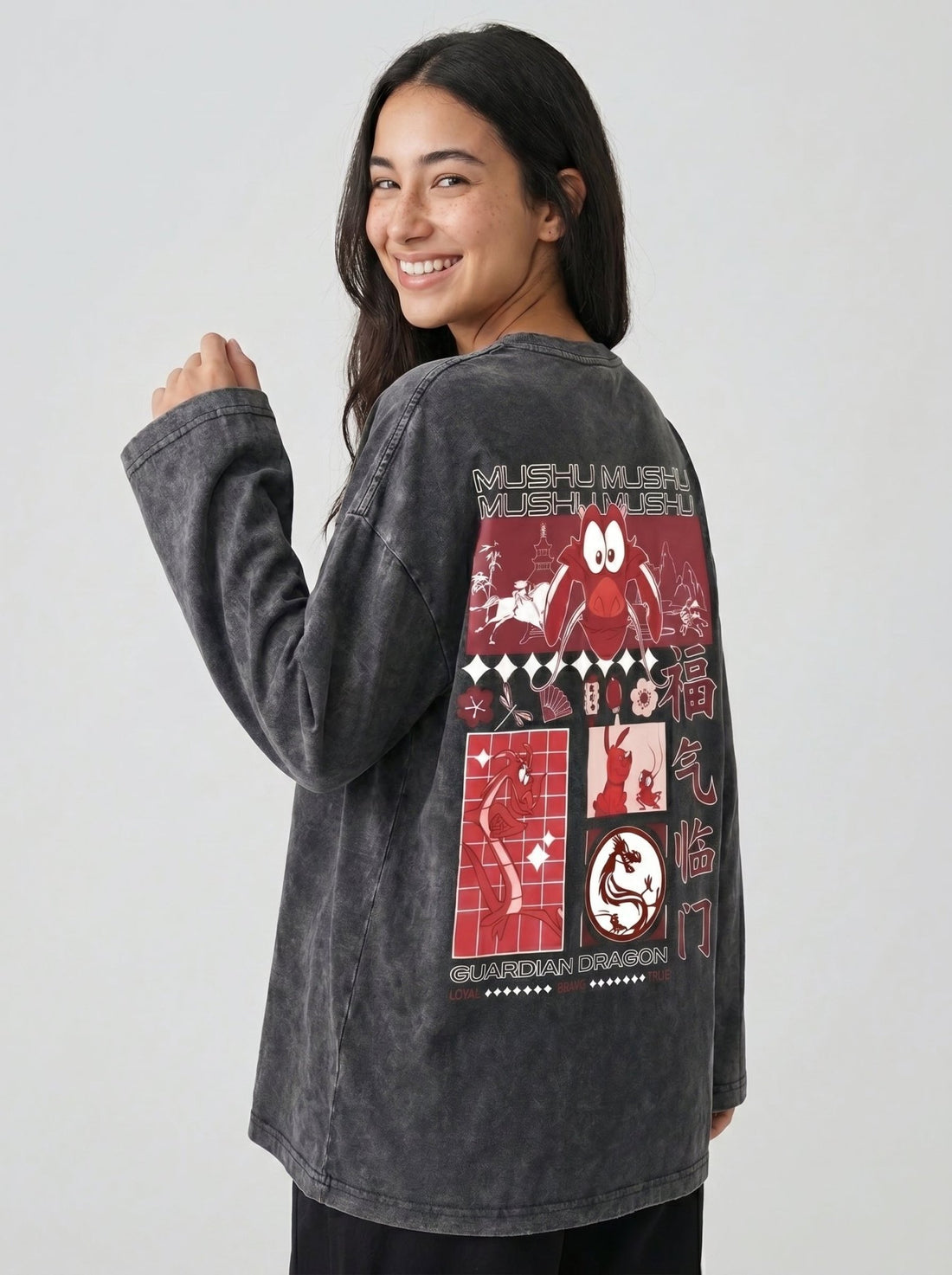 Mushu Long Sleeves Washed T-Shirt - Hippies TownHippies Town