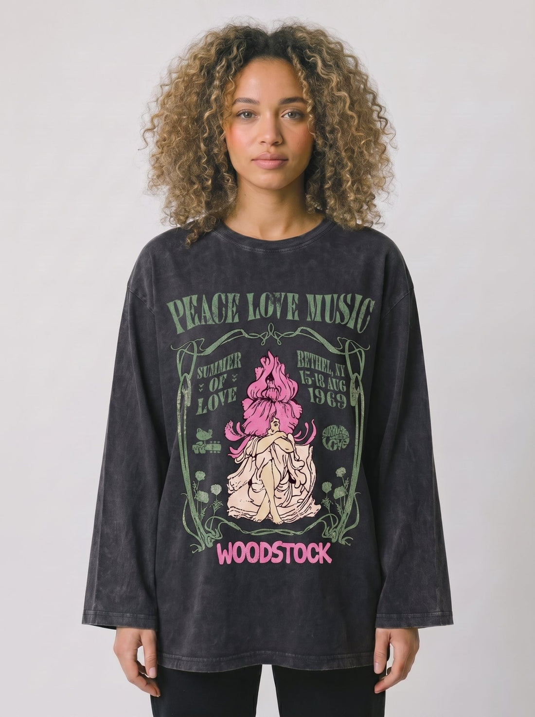 Peace Love Music Sleeves Washed T-Shirt - Hippies TownT-shirtHippies Town