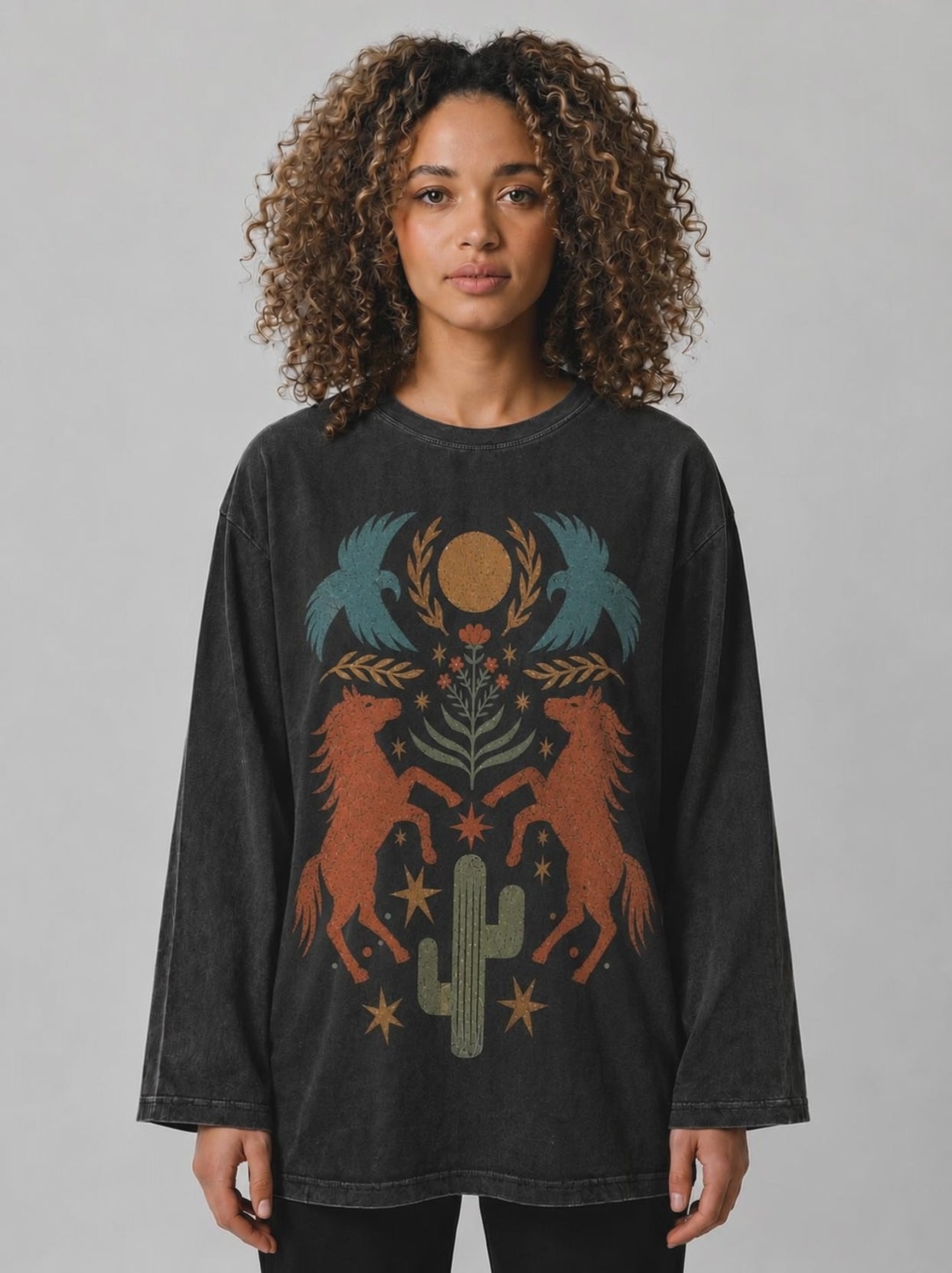Nature Vibes Long Sleeves Washed T-Shirt
