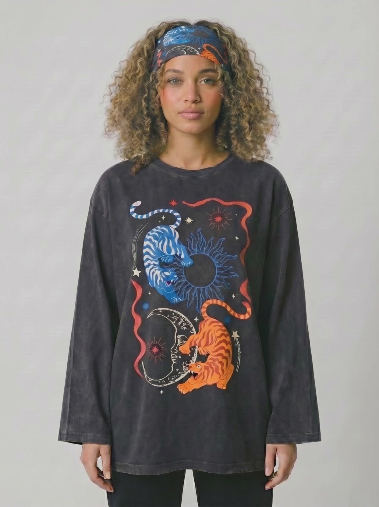 Boho Tigers Long Sleeves Washed T-Shirt