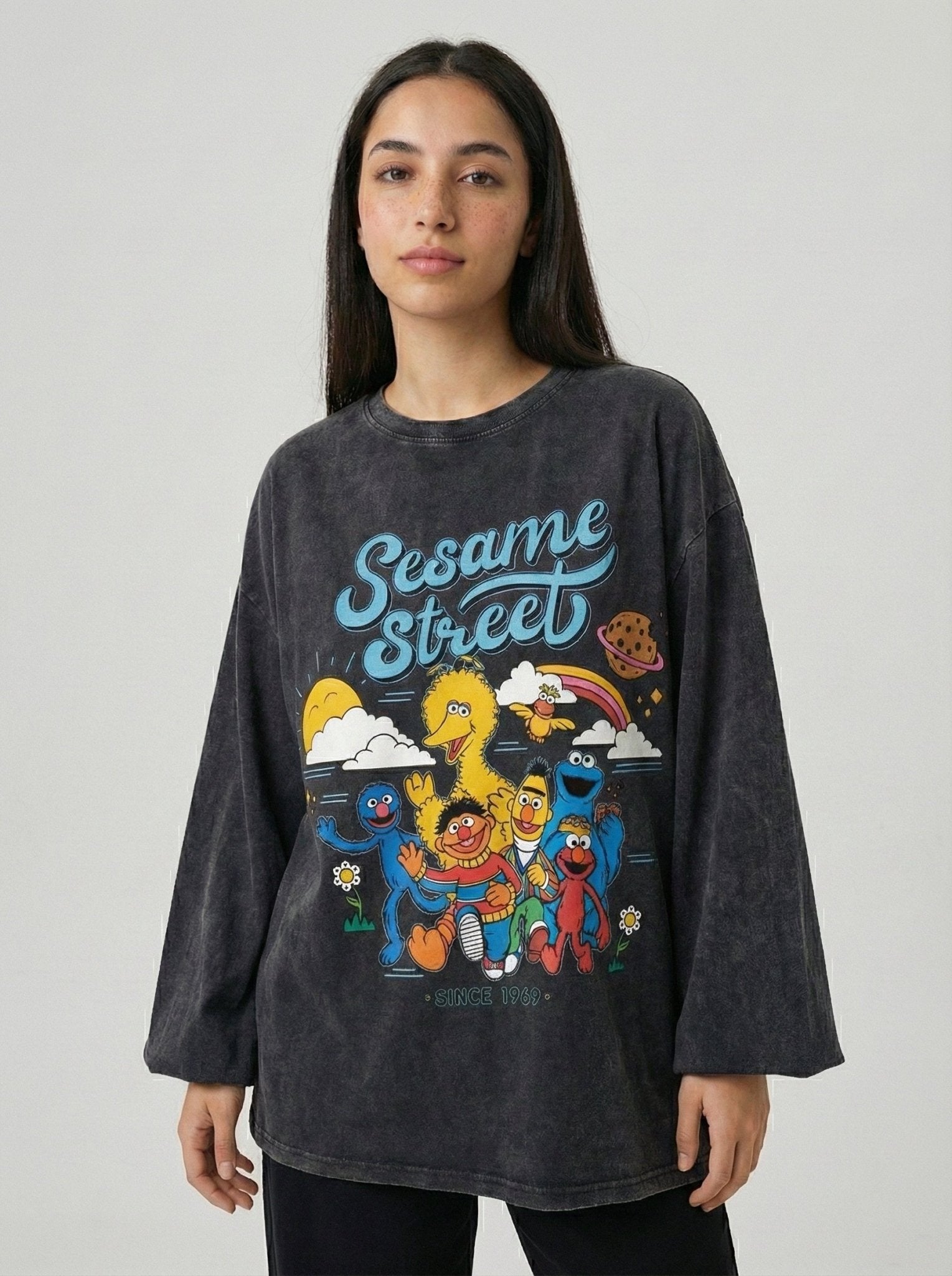 Semsem Long Sleeves Washed T-Shirt - Hippies TownHippies Town