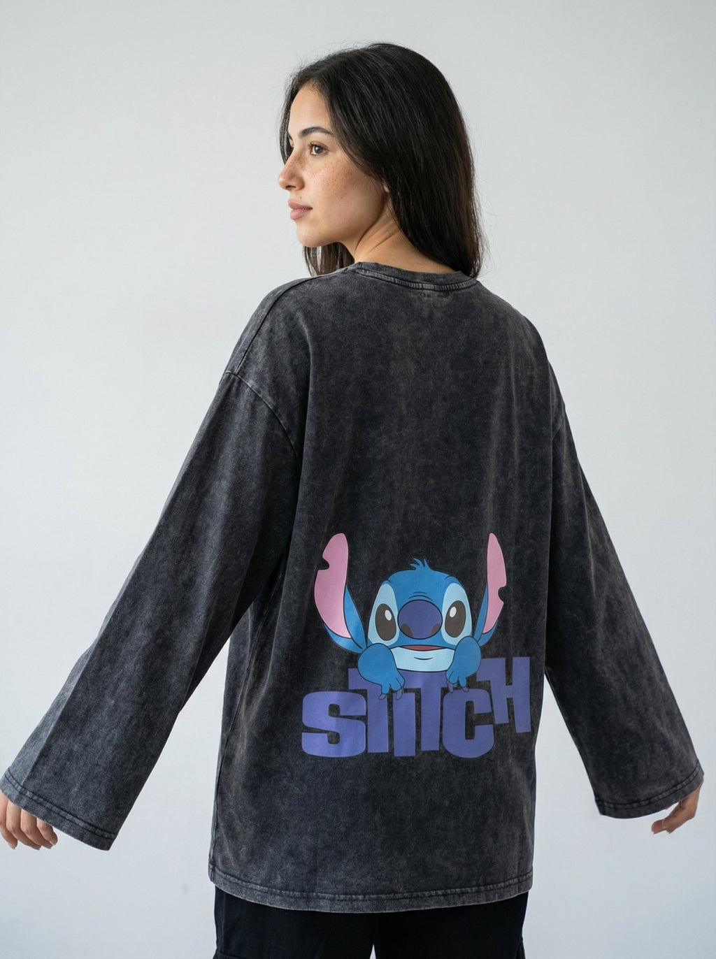Stitch Long Sleeves Washed T-Shirt - Hippies TownHippies Town