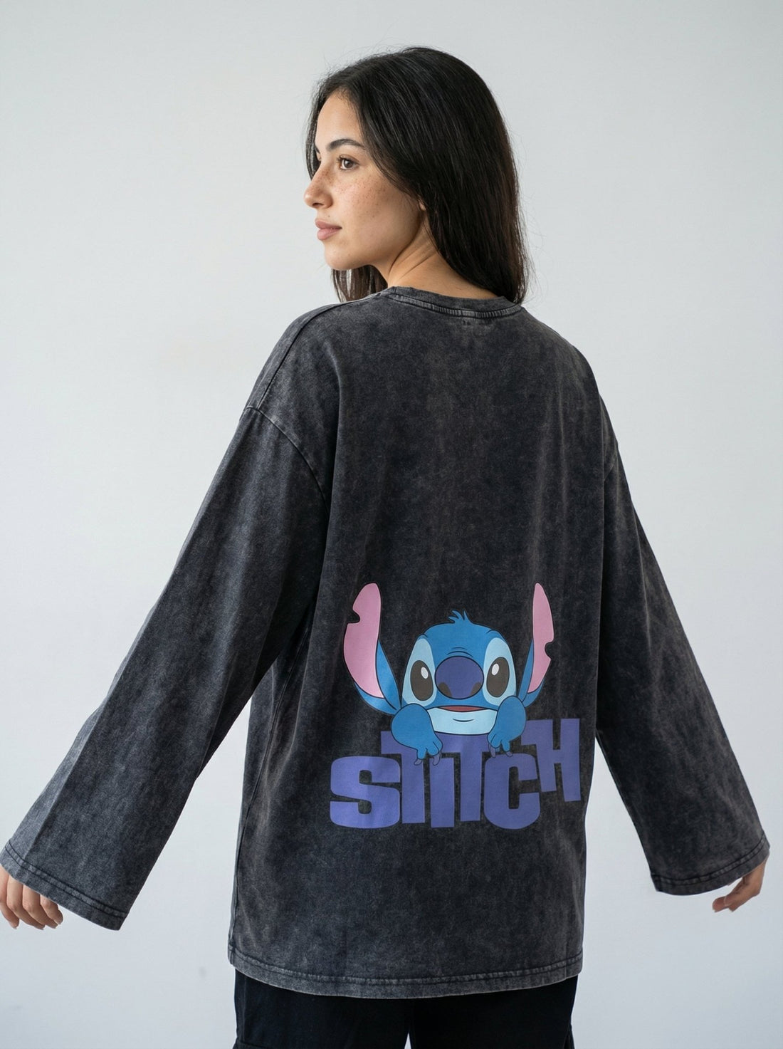 Stitch Long Sleeves Washed T-Shirt - Hippies TownHippies Town