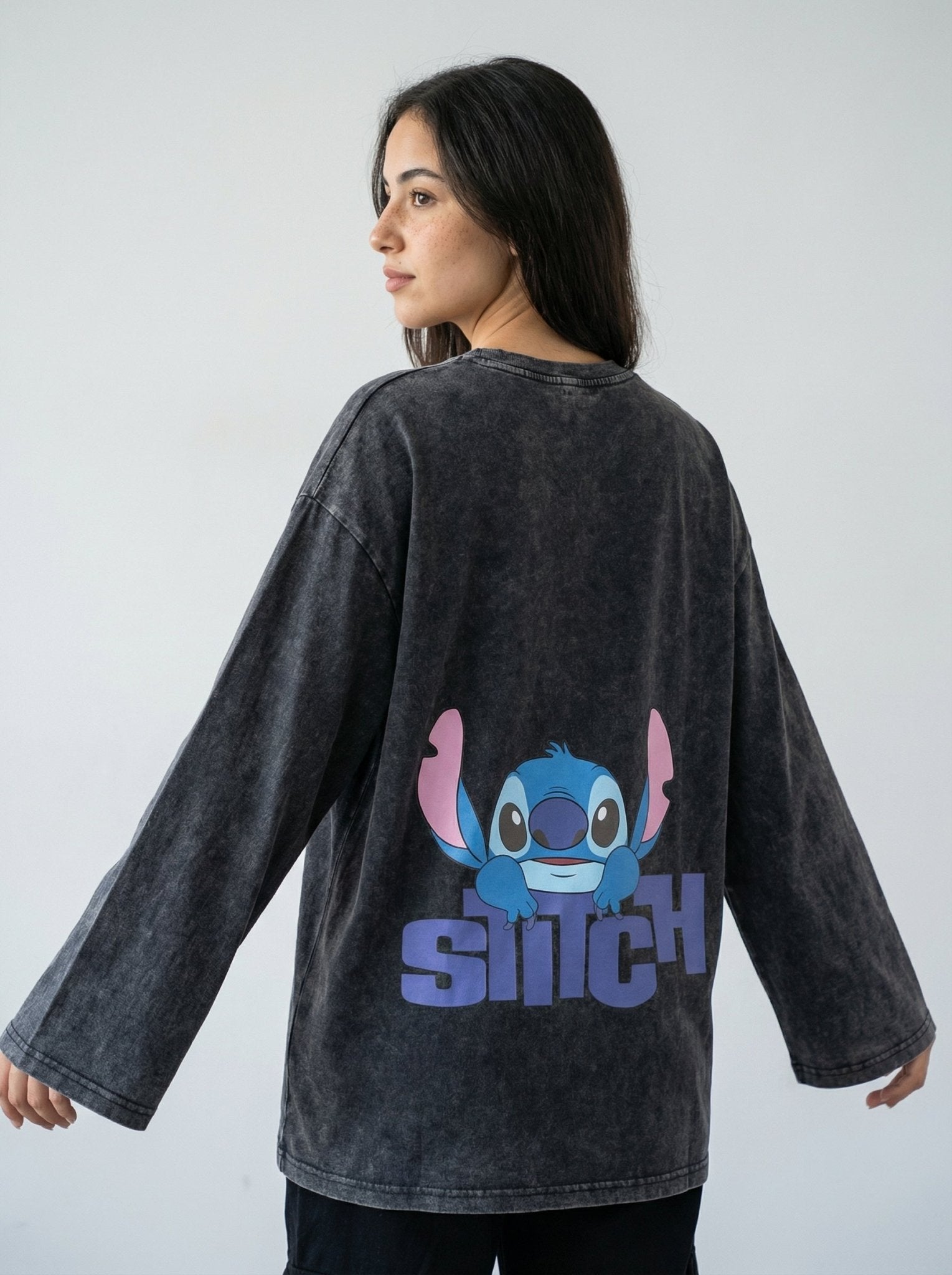 Stitch Long Sleeves Washed T-Shirt - Hippies TownHippies Town