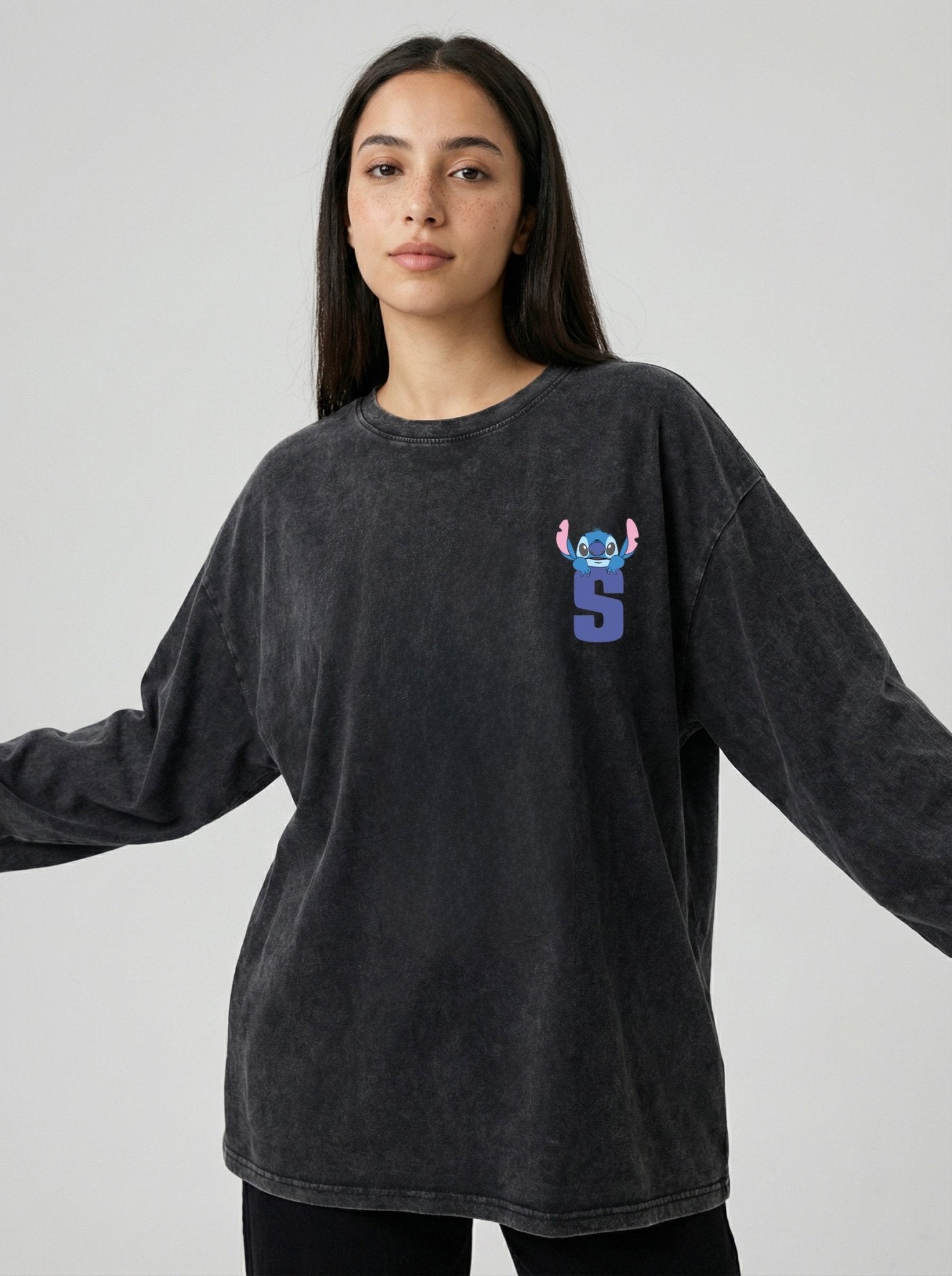 Stitch Long Sleeves Washed T-Shirt - Hippies TownHippies Town