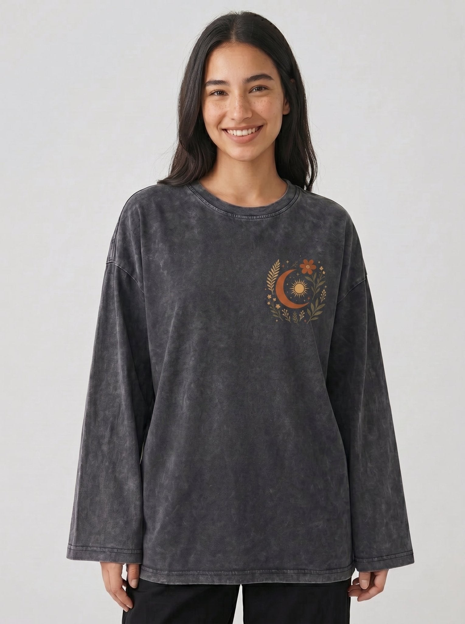Sun Flower Long Sleeves Washed T-Shirt - Hippies TownT-shirtHippies Town