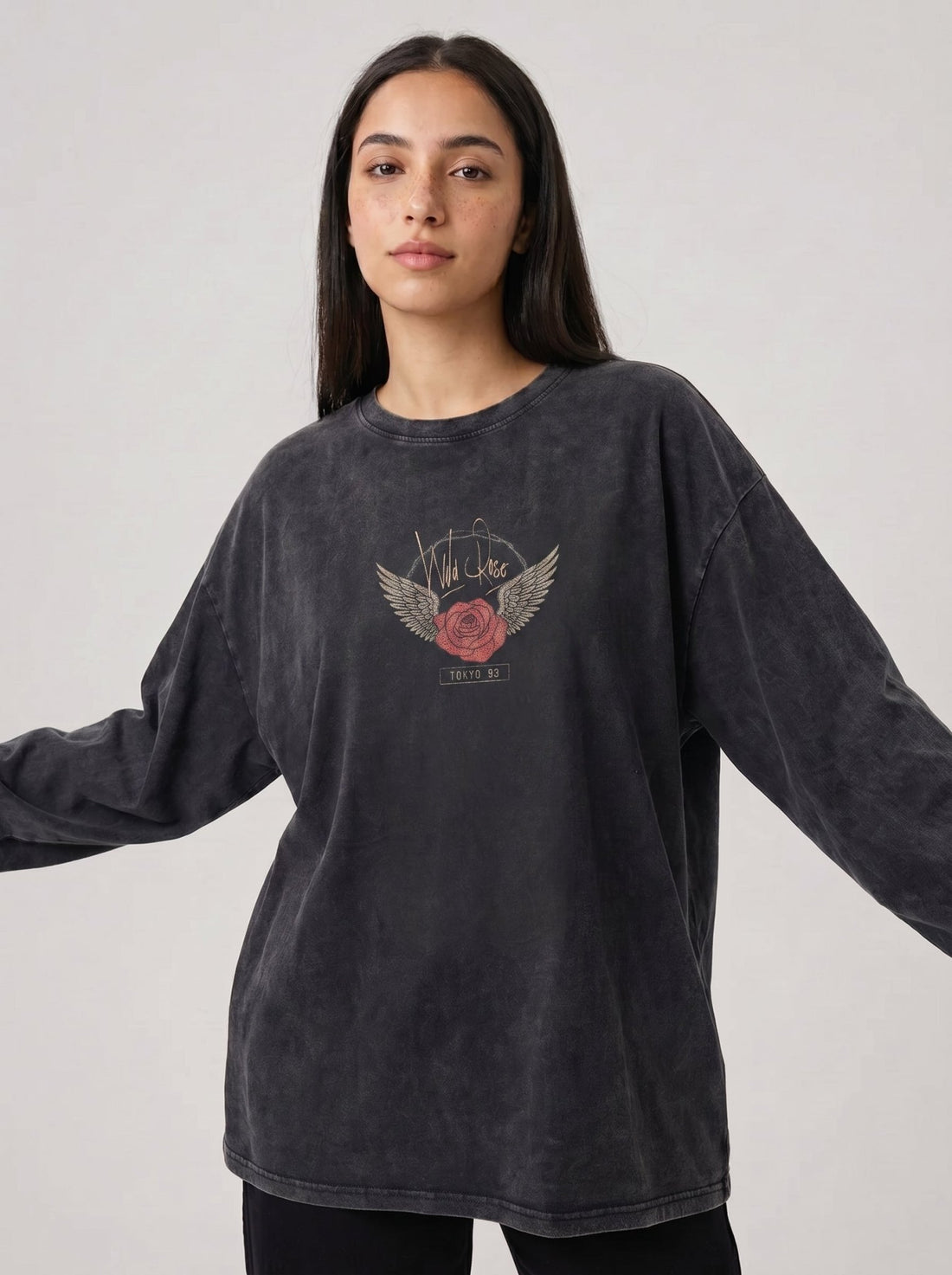 Wild Rose Long Sleeves Washed T-Shirt - Hippies TownT-shirtHippies Town